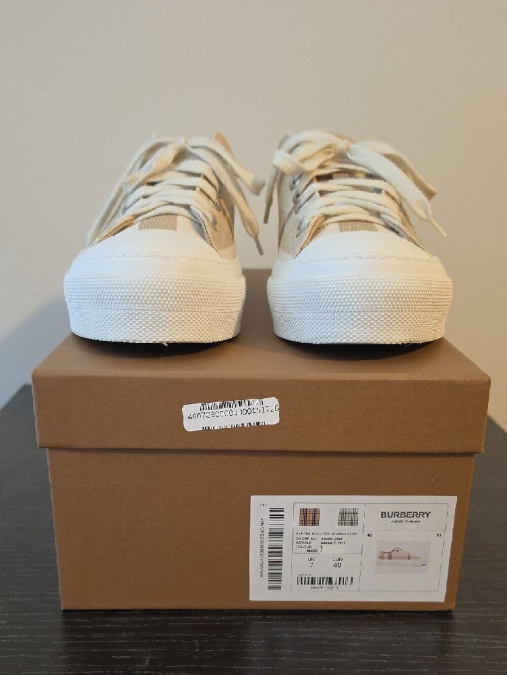 Burberry Beige Canvas Check Low-Top Sneakers with White Accents - Picture 2 of 14